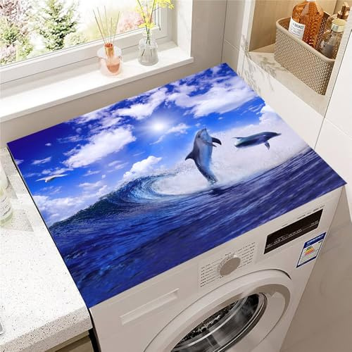Hearda Housse Machine a Laver Imprimé Dauphin,Dessus Tapis Lave Linge Antidérapant,Housse de Protection pour Machine à Laver Top,Tapis de Protection pour Dessus Sèche-Linge (Dauphin,30x40cm)