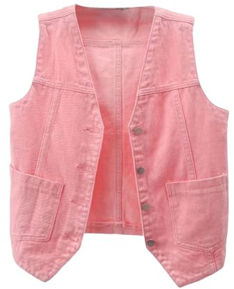 ERASFGAV Ärmlös denimväst för kvinnor, damvästar, V-ringad Button Down Gilet topp lätt jeans västar jacka med fickor mode jeans jacka beskuren väst