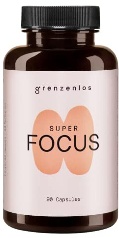 grenzenlos® Super Focus | Konzentration, Gedächtnis & geistige Leistungsfähigkeit | Nootropic mit Ginkgo, Bacopa Monnieri, Cholin & L-Tyrosin | Hochdosiert & Ohne Koffein | 90 Kapseln | Aus den Alpen