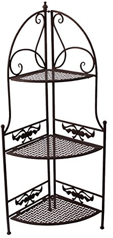 PrimoLiving Metall Garten Regal - Pflanzen Blumen Eckregal aus Metall - Pflanzenregal Garten und Balkon - Blumenbank für draußen - im Vintage Antik-Look, 114cm hoch, braun, P-08508