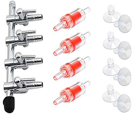 BornFeel Aquarium Air Pump Splitter 13 in 1 Set 4-Way Air Flow Control Lever Valve & 4 Non-Return Check Valves & 8 Suction Cups for Fish Tank Airline Air Tube Hose