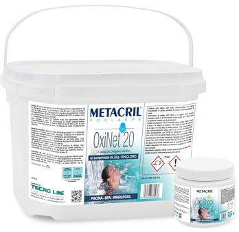 Metacril Set OxiNet 20 3Kg + Oxi Shock 750gr - Due prodotti ideali per il trattamento NO CHLOR dell'acqua di Piscina o Spa Idromassaggio di qualsiasi marca o modello