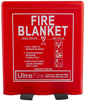 UltraFire 1.0m x 1.0m Hard Case Fire Blanket | For Homes, Kitchens, Offices, Caravans - Stop Frying Pan Fires & Clothing/Waste Bin Fires | Kitemarked Woven Glass Fibre Cloth with 1m x 1m Hard Case