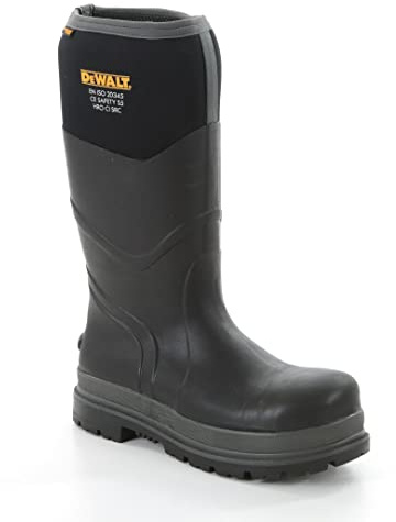 DEWALT Hobart Men's Steel Safety Toe, Steel Midsole, Waterproof, Heat Resistant, Neoprene Wellington Work Boot, Black, UK8 (EU42)