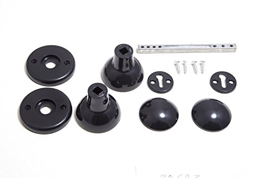 12 x schwarze Kunststoff-Türknauf-Sets mit Befestigungen und Spindel.