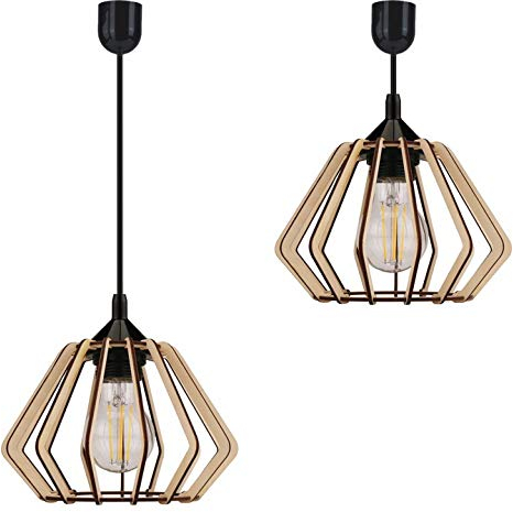 FKL DESIGN Home Deco Hängelampe Deckenlampe Pendelleuchte aus Holz verschiedene Varianten Fassung E27 Retro Vintage Holzlampe Leuchte Beleuchtung aus Serie VDA (Hängelampe VDA-JP1)