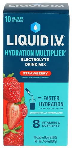 Liquid IV - Electrolitos de hidratación de fresa, 10 unidades, 0.56 onzas