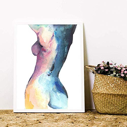 Aquarell Sexy nackte Frau Poster Sexy Body Gemälde Bild erotische Wand Bilder nackte Gemälde Mädchen Aquarell Leinwand Gemälde Badezimmer Schlafzimmer Wand Dekor E31097 30X40Cm/Leinwand Rahmen