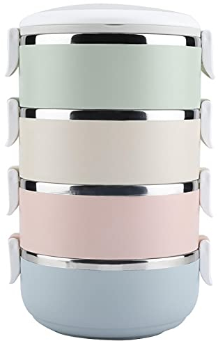 Tyenaza Fiambrera térmica apilable con aislamiento térmico de acero inoxidable, fiambrera portátil Bento, contenedor de almacenamiento de alimentos (#4)