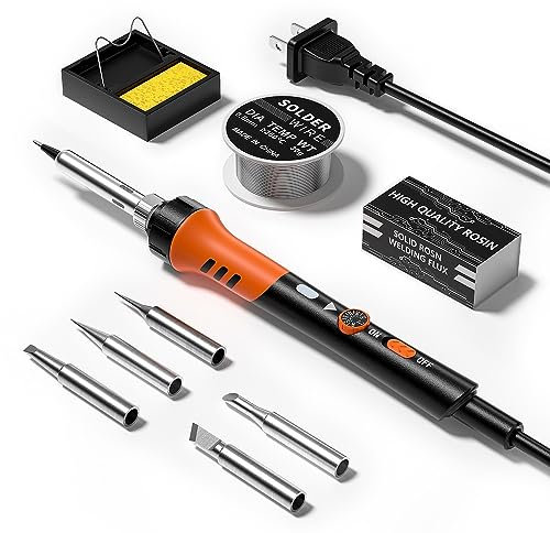 60W Adjustable Temperature Soldering Iron Kit - 9-in-1 With 5 Tips, Solder Wire Stand for Soldering and Repair