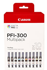 Canon PFI-300 Mulitpack Druckertinte für imagePROGRAF PRO-300 mit 10 Tintenpatronen in plastikfreier Verpackung Mehrfarbig Multipack