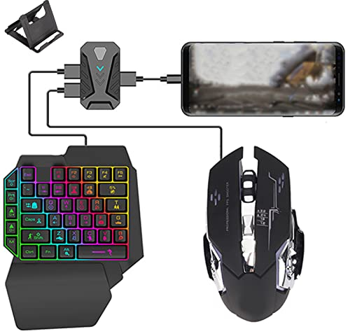One-Handed RGB Gaming Keyboard SwitchMouse Converter Gaming Mouse Combo One Handed Wired Gaming Keyboard Mouse Adapter Converter for Xbox One, PS4, Switch(Mix Pro+F6 keyboard+G2 mouse)