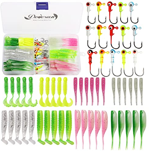 Dovesun 110Stück Angelköder mit Jig-Köpfe Häkchen Weichplastik Würmer-Schwimmköder 80Pcs 0.8 1.75 3g 30Pcs Angeln Jig Angelköder Set