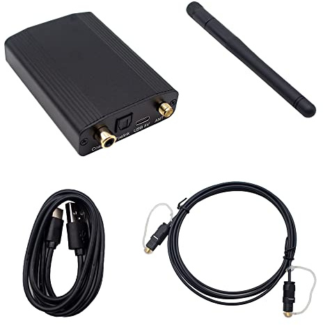 Toplionace Récepteur Bluetooth avec Antenne Pliante 2.4G, Interface Numérique HIFI5.0 CSR8675 Fibre Optique APTX-HD Coaxial LDAC USB Type-C 5V (B)