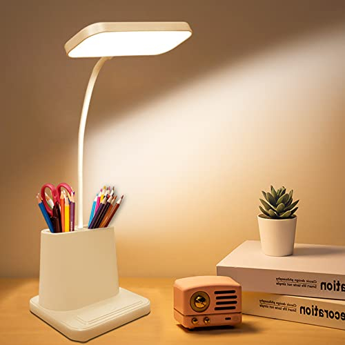 Tihokile Desk Lamp, LED Desk Lamp Dimmable 3 Modes, Desk Light with Eye Protection Pen Holder Mobile Stand Touch Panel Brightness Memory Function,Table Lamp for Study Desk Office Bedroom