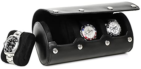 Hiram Uhren-Reiseetui für Herren, 3 Uhren, handgefertigt, echtes Leder, Aufbewahrungsbox, flexibles Kissen, tragbarer Uhren-Reise-Organizer