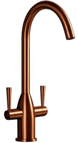Liquida W05CP Swan Neck Swivel Spout Twin Lever Copper Kitchen Mixer Tap