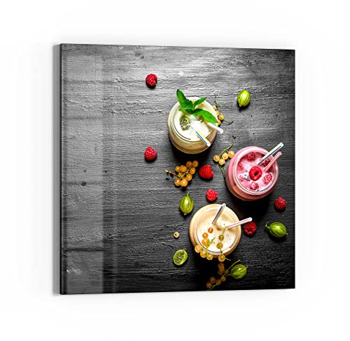 DEQORI Glas-Magnettafel | 50x50 cm groß | Motiv Smoothies auf Schiefer | Memo-Board aus Glas | Magnetboard inkl. Magnete, Stift & Tuch für Küche & Büro | Tafel magnetisch & beschreibbar