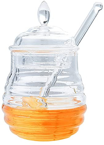 Dirfuny miel en verre avec récipient à miel et cuillère à miel, pots miel Pour servir du miel et du sirop, 245ml