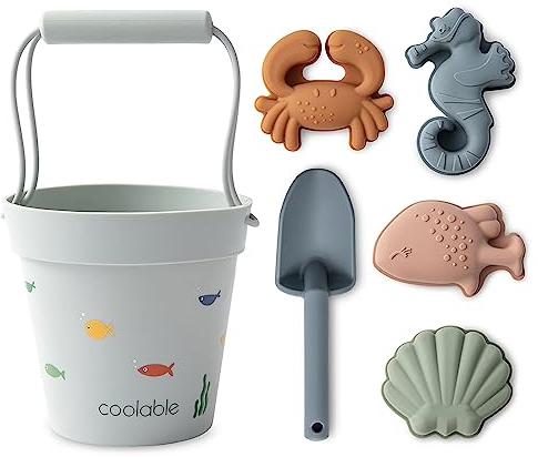 coolable 6 PCS Strandspielzeug für Kinder, Silikon Strandspielzeug Set, inklusive Eimer, Schaufel und 4 Sandformen für Jungen und Mädchen (Meereskreaturen)