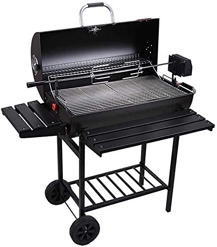 MOLVUS Grill Großer Holzkohlegrill BBQ Trolley Hinterhof Garten Smoker Grill mit Ablage Beistelltisch Räder Eingebautes Thermometer