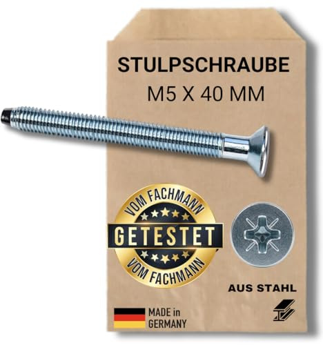 Standard Stulpschraube M5 x 40 mm Zur Zylinder Befestigung, Gewinde mit Spitze, verzinkt/kurz/klein