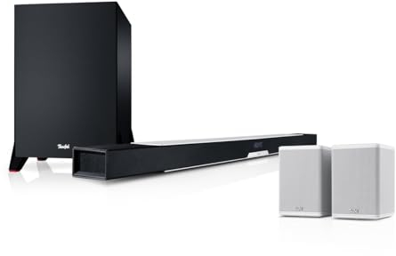 Teufel CINEBAR LUX Surround Ambition 5.1 Set - Soundbar mit Subwoofer und Kabellosen Aktiv Rear-Speaker, Subwoofer, Dolby Audio, WLAN, Bluetooth, Multiroom, 4K-Pass-Through, HDMI 3D ARC CEC - weiß
