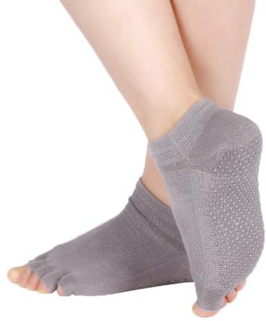 NiceYnn Chaussettes Antidérapants en Coton 1 Paire Chaussette de Yoga avec 5 Doigts Séparés pour Pilates Danse Sport Trampoline Ballet Danse Sans Orteil Gris