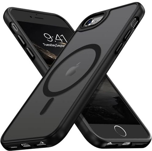 DUEDUE Magnetic for iPhone SE/7/8 Case [Fit for MagSafe] Shockproof Protection Anti-Scratch Slim Translucent Matte Back Case for Men Women for iPhone SE 2022/SE 2020/7/8-4.7, Black