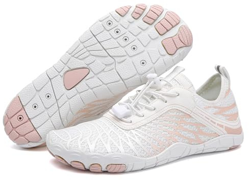 Hike Barefoot Shoes Womens Mens Walking Running Gym Trainers Wide Fit Non-Slip Lightweight Outdoor Swim Surf Water Shoes (White, 8 UK)