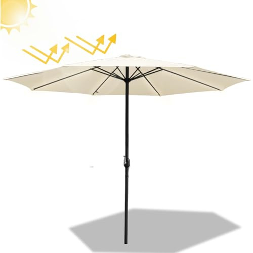 Daromigo Ombrellone da 350 cm con manovella, ombrellone da giardino, protezione solare dai raggi UV 50+, ombrellone da mercato, impermeabile, per giardino, terrazza, balcone, senza supporto, beige., Ø