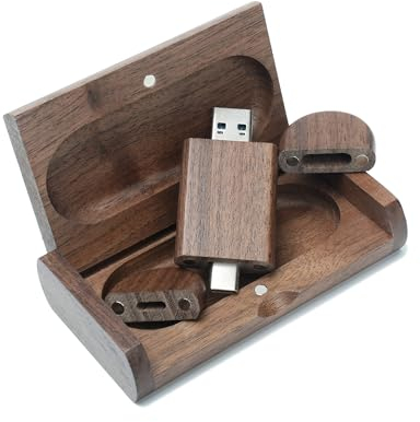 Yaxiny Unidad Flash USB C de 32GB, unidad USB 3.0 de alta velocidad, doble OTG, en madera de nogal, para TV, coche, smartphone, PC, portátil