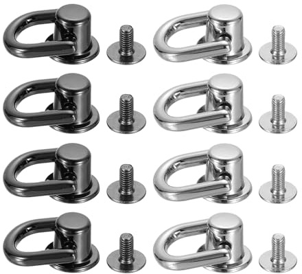 QUARKZMAN Remaches de Tornillo de Estudio Negro Metálico Tono Plateado 8Pcs | de Cabeza de Bola Con Anillo en D para Manualidades de Cuero, Correa de Bolso