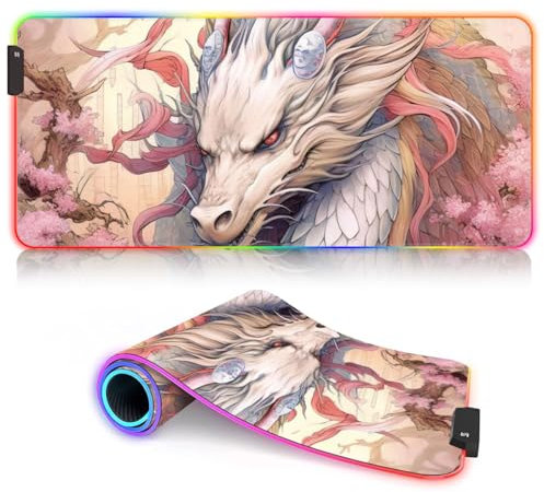 Tapis de Clavier pour Souris Laser/Optique Dragon Japonais Cerise ROG XL Grand Tapis de Souris étendu LED Tapis de Souris Gamer étendu (80x30x0,3) cm