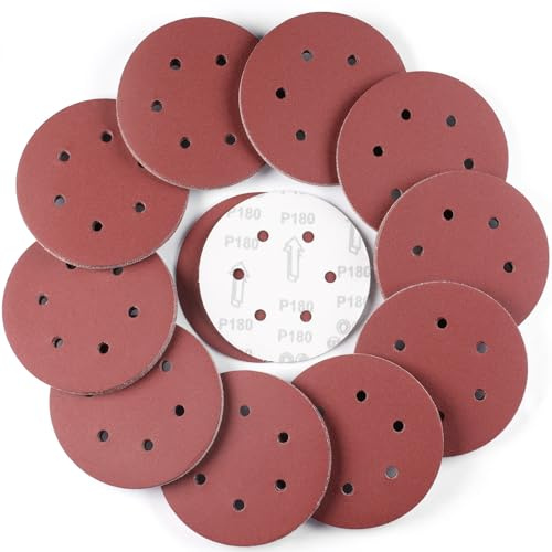 Sruhrak 100 Pcs Sanding Discs, 150 mm Sanding Pads Set 180 Grits | Hook and Loop Sandpaper for Random Orbital Sander