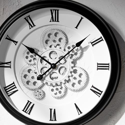K&L Wall Art 40cm große industrielle Zahnrad Wanduhr Steampunk Wohnzimmeruhr Vintage Metalloptik (minimalistisch schwarz-weiß)