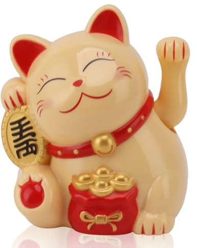 Jwthee Lucky Cat Waving Arm, 5.5in Electric Waving Lucky Fortune Cat Battery Operated Maneki Neko Chinese Waving Cat Cute Home Office Car Feng Shui Decor for Fortune Money and Good Luck