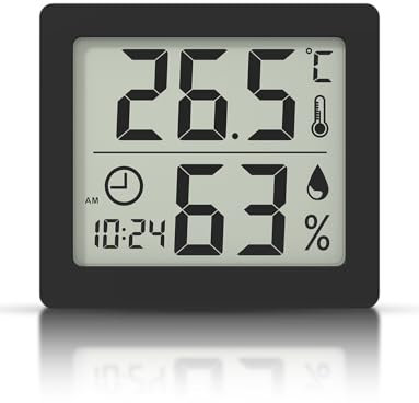 Digital Thermo-Hygrometer Indoor Room Thermometer Hygrometer 3.1” Large LCD Screen Desktop Thermometer with Temperature and Humidity Monitor Meter Gauge with Clock (Battery Included) (black)