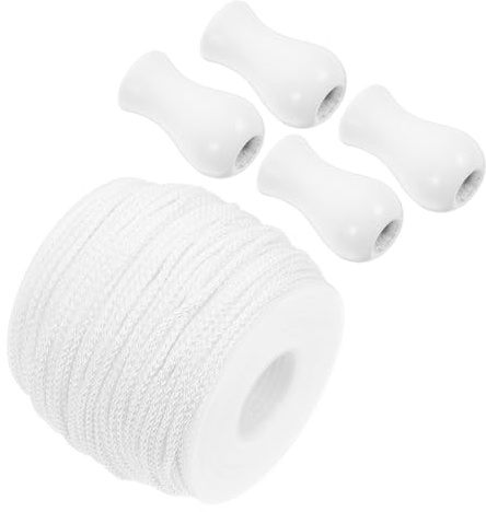 Warmhm Cordon de Traction Blanc 2, 2mm, 50m pour Stores et Rideaux | 1 Set, Extrémité de Rechange, Polyester et Abs, Décoration et Restauration, Style Simple