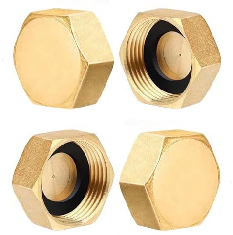 4 PC Tapa de Latón de 3/4 Pulgadas, Tapón de Latón 3/4 Pulgada Rosca Hembra, Tapón de Latón 3/4 Hembra, Tapón Roscado Hembra con Arandelas de Goma, para Adaptador de VáLvula de Radiador de Lavadora