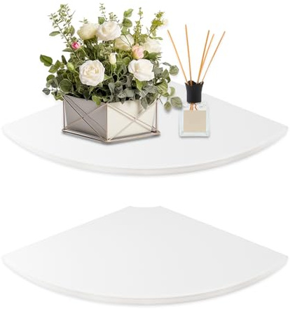JJL Sektorshörnhylla 30cm, Sektformad 2st Hängande Trähylla med Kabelhål, Väggmonterad, Dekoration & Förvaring i Sovrum/Lägenhet/Kök, Vit