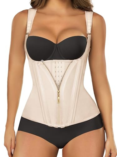 SHAPERX Waist Trainer Women Body Shaper with Steel Boned Corset for Hourglass Figure Tummy Control Waist Cincher Sport Girdle & Postpartum Recovery, UK-SZ7293-Beige-XL