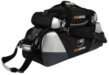 EMAX | Pro Bowl Bowlingtasche - Deluxe Triple Tote | DREI-Ball-Bowling-Tasche | Bowlingbag für 3 Kugeln und Schuhe | (Schwarz/Carbon/Silber)