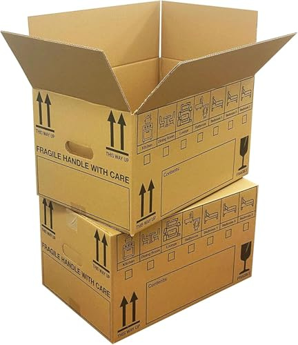 StormPackaging 20 Large Strong Cardboard Packing Moving House Boxes | 18x12x10 Inch with Carry Handles and Room List