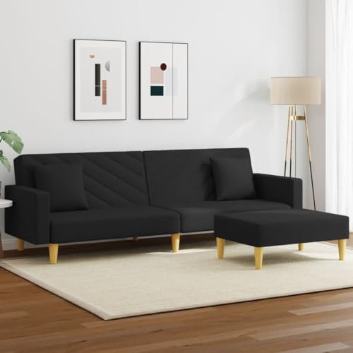Xichuzi Schlafsofa 2-Sitzer mit Kissen und Fußhocker Schwarz Stoff, Loungesofa, Sofas & Couches, Relaxsofa, Couch für Wohnzimmer, 3216260