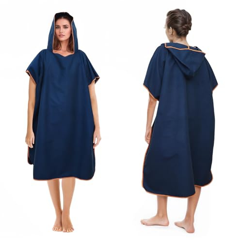 Poncho da bagno per uomo e donna, asciugamano poncho, poncho in microfibra per surf, lungo aiuto per il cambio con cappuccio per uomo e donna, asciugamano ideale per spiaggia, surf, surfare (Blu scuro