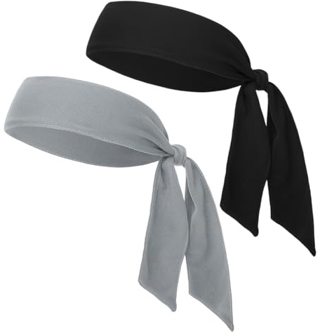 NiceYnn 2pcs Quickly Dry Stretchy Sport Tie Headband, Unisex Soft Sweat Band Hair Band Head Strap Scarf Wrap Bandana for Running Fitness Yoga Basketball Under Helmet Liner Sports Headwear Black Grey