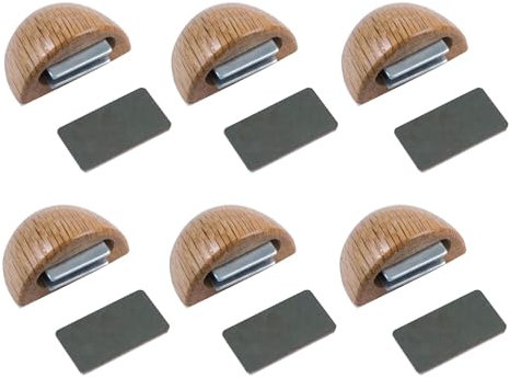 Amig - Pack de 6 Topes Magnéticos - Fijación en el Suelo mediante Adhesivo - Para Puertas de Paso - 48 x 25 mm - Plástico - Color Roble - Fácil Instalación
