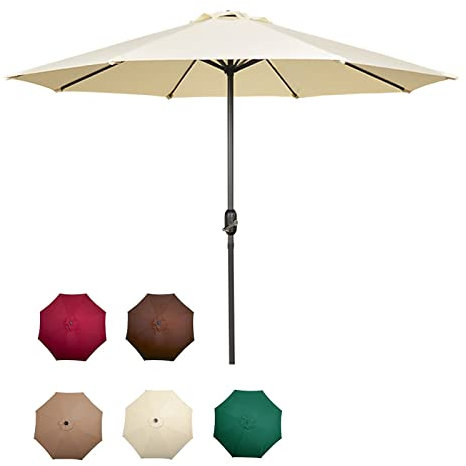 LPAGOLMIX Jardin Parapluie Plage Parasol, Parasol de Jardin 2,11 m, Pare-Soleil d'extérieur, Bordeaux, Vert foncé, Beige, Kaki, Marron, mât et Baleines en métal, Base Non Incluse(Beige)