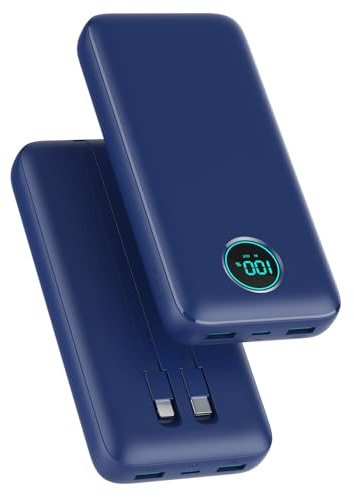 Externt batteri 26800 mAh med kablar, PD 25 W QC4.0 snabbladdning Power Bank USB C bärbar laddare med 5 utgångar, LCD-display bärbart batteri för iPhone 17/16/15/14, Samsung Huawei